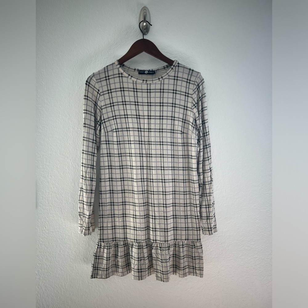 Daisy Street Size XS Cream Black Plaid Mini Shift Dress